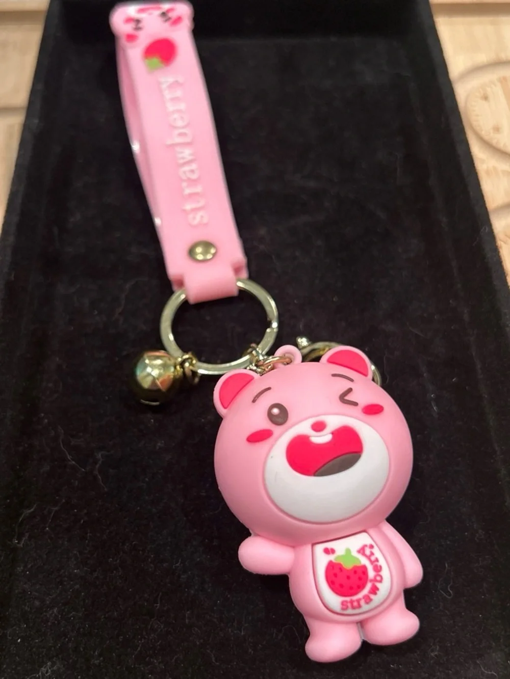 Strawberry Pink Bear Keychain for Kids